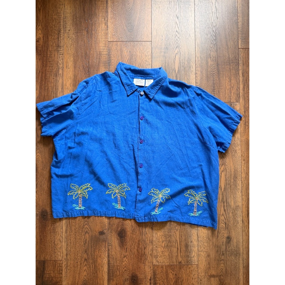 Vintage Maggie Barnes Petites Women's 3X Embroidered Palm Tree Grannycore Shirt